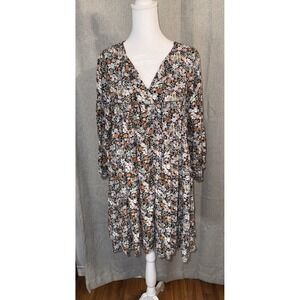 Natural Life Mini Dress Women's Size Small Floral Swing 3/4 Sleeve Flowy Tunic
